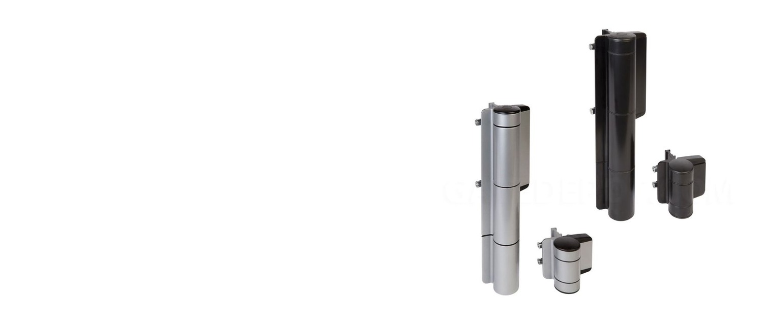 Locinox Mammoth 180 hydraulic self-closing hinges in silver and black finishes